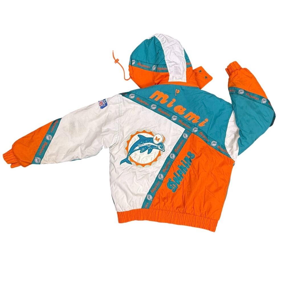 Vintage NFL Miami Dolphins Puffer Jacket 1990s Pro Player Youth XL Zip Hoodie
